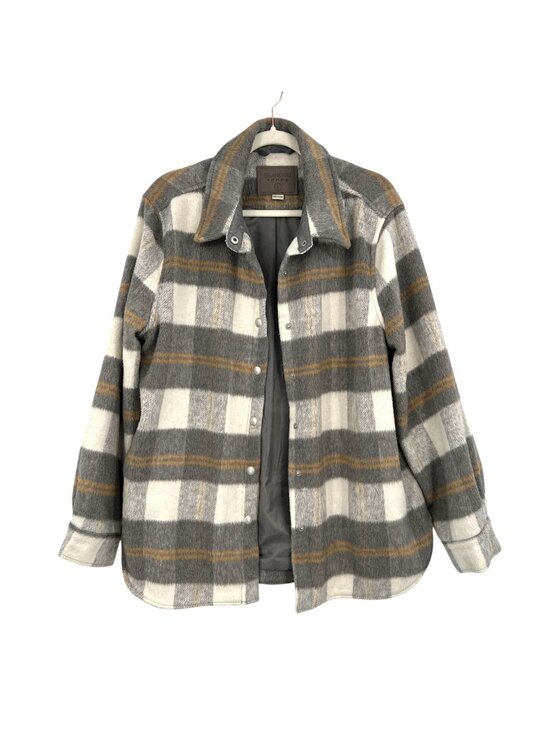 Blank NYC Jackets & Blazers - Blanknyc Plaid Shacket Jacket Gray Tan White Large Fleece Oversized Shirt Coat